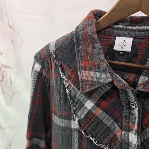 CAbi Shirt Womens XL Grey Button Plaid Tavern Flannel Shacket Shirt Jacket 4164 - Picture 2 of 12